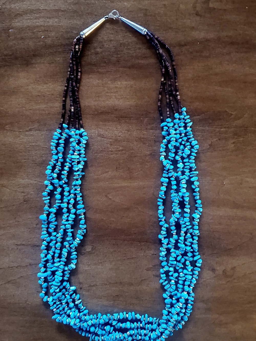 Vintage Native American Five Strand Turquoise And Shell Necklace - Women Jewelry
